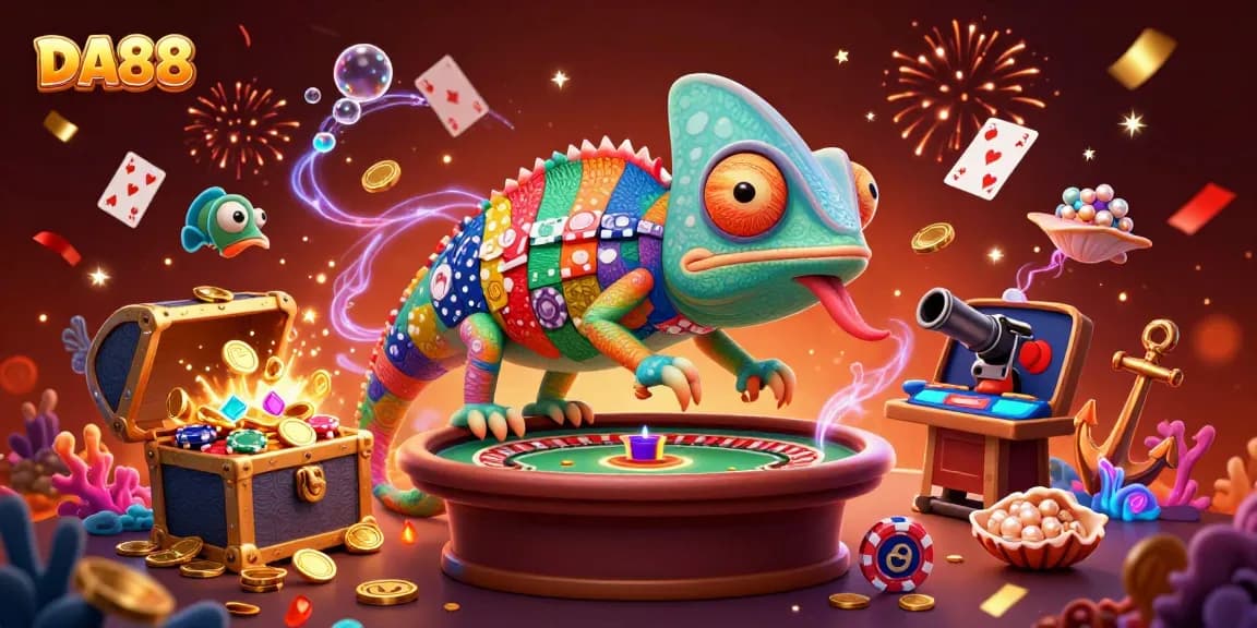 Experience thrilling gameplay at DA88 with vibrant casino elements and animated characters.