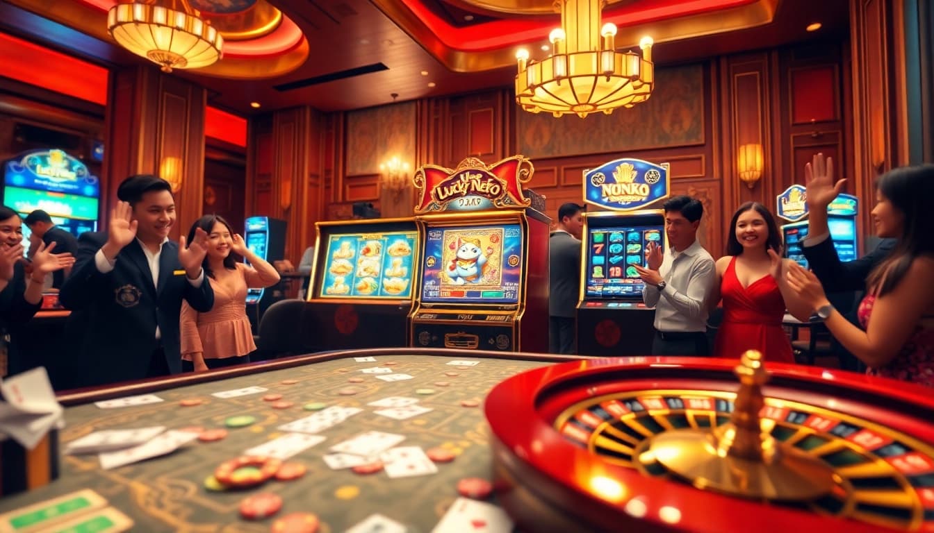 Experience the thrill of Lucky Neko PG Soft ไม่มีล็อกยูส at a vibrant casino with energetic players.