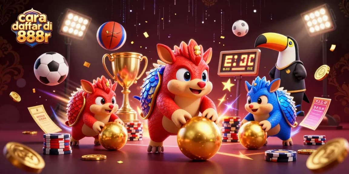 Engage in cara daftar di 888r with vibrant pangolins and dynamic casino elements.