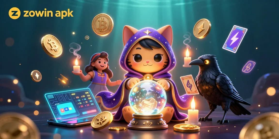 Play engaging games using the zowin apk, featuring magical characters and vibrant gambling elements.