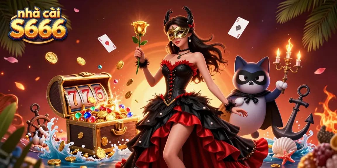 Engage with nhà cái S666 through vibrant 3D casino illustration showcasing games and rewards.