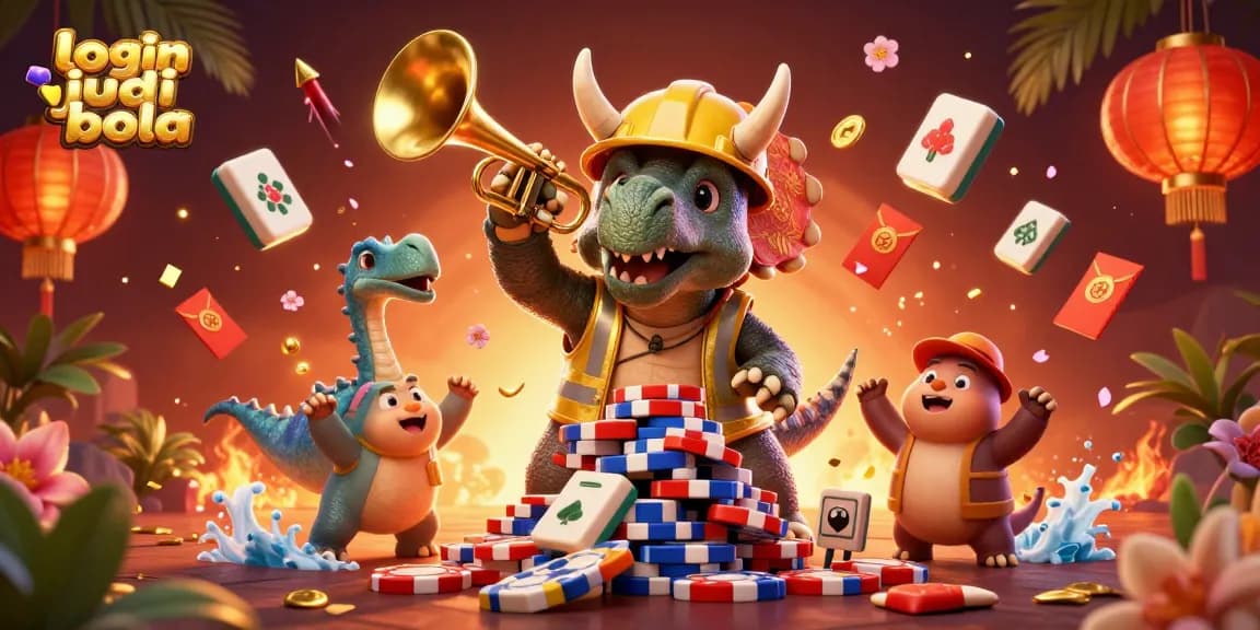 Engage with login judi bola while enjoying vibrant 3D characters celebrating gambling festivities in a casino.