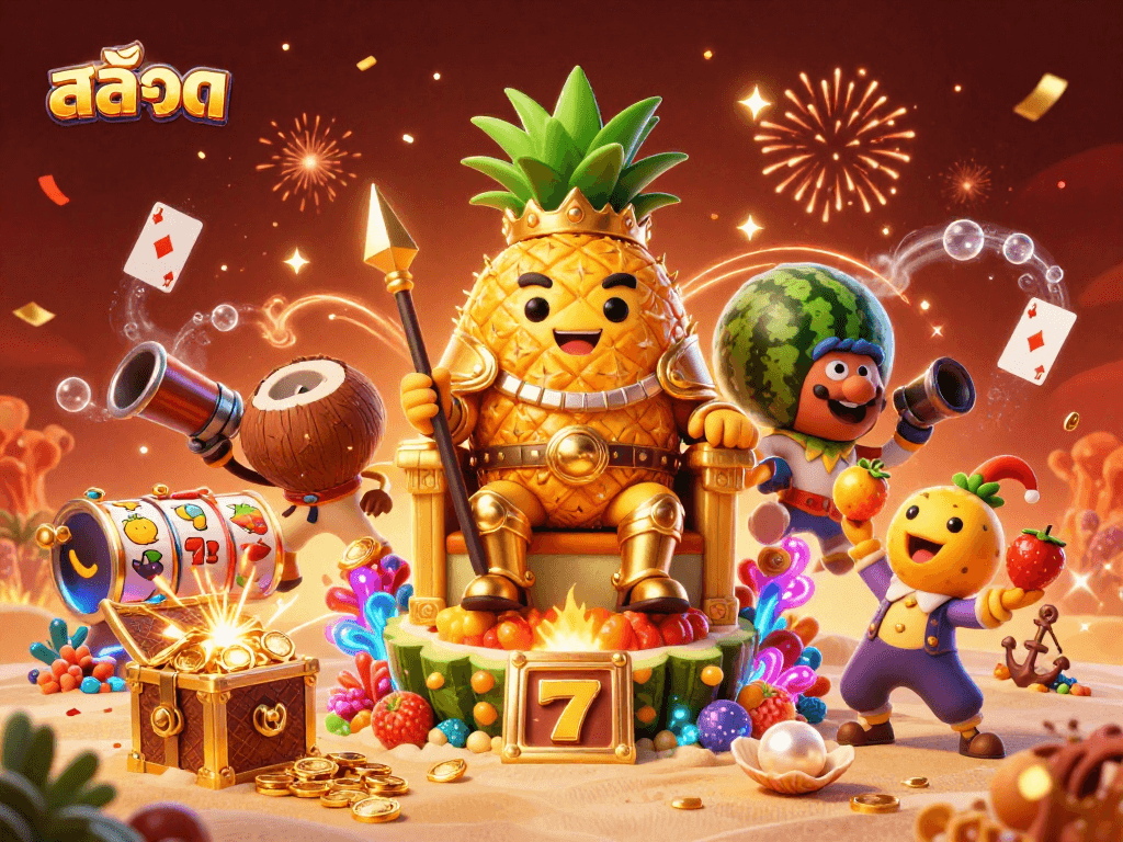 Experience exciting สล็อต gameplay with vibrant characters and dynamic casino elements surrounding them.