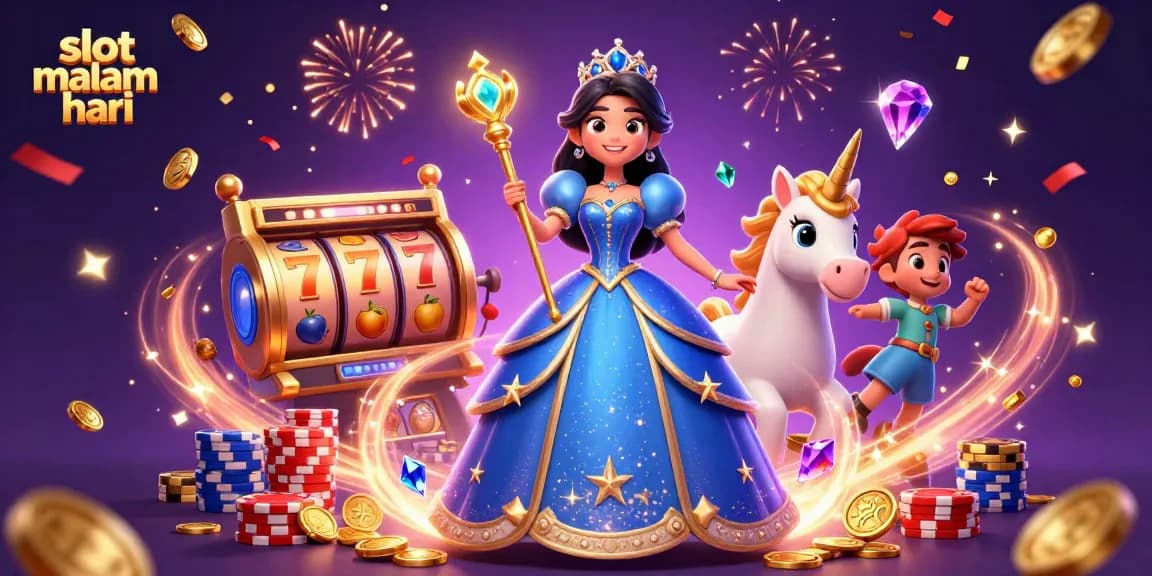 Spin slots for big wins at night in this vibrant 3D casino scene.