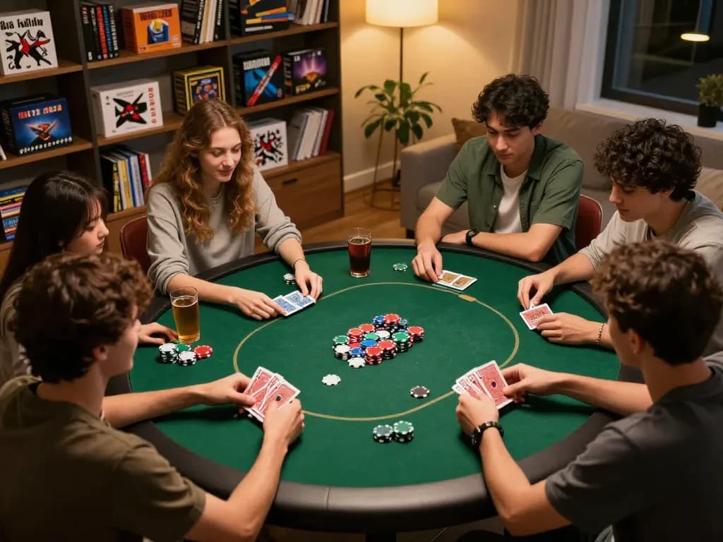 NAGA2000 poker game in lively home setting with friends enjoying a competitive atmosphere around the table.