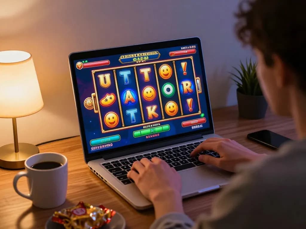 spinadvisor user enjoying engaging online slot gameplay at home setup