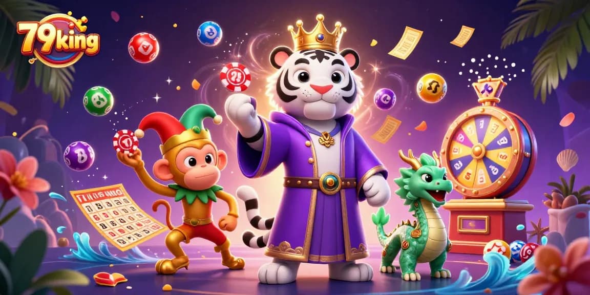 Engage with 79king's thrilling casino scene featuring a tiger and lively game elements.