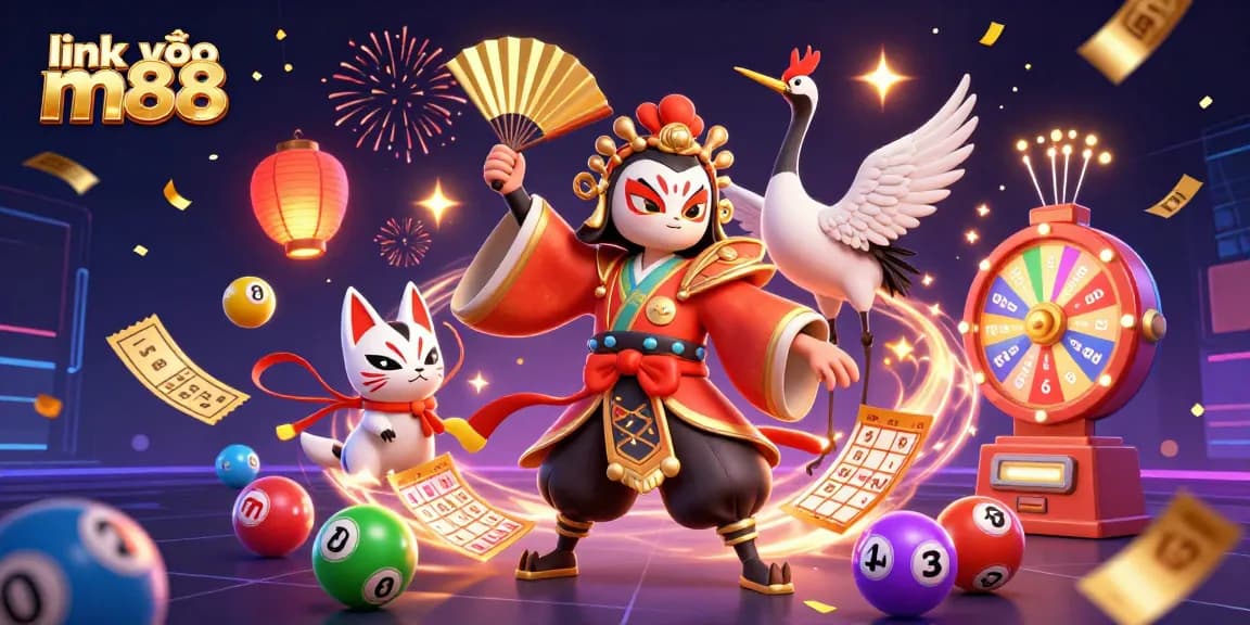 Tham gia link vào m88 mới nhất trong một cảnh casino 3D sống động với các yếu tố xổ số đầy năng động và những nhân vật hấp dẫn.