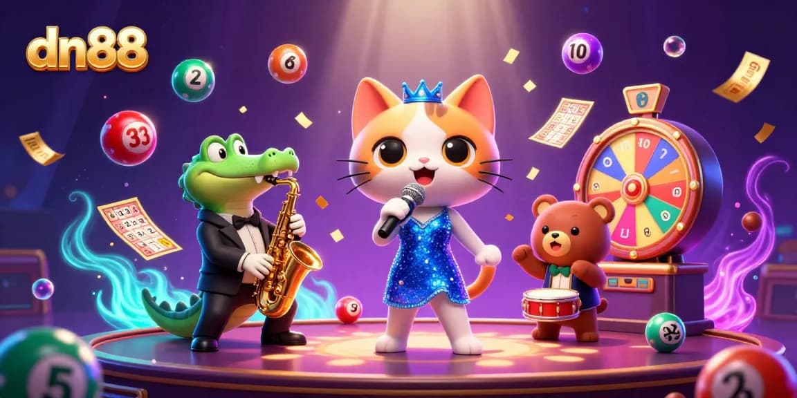 Win big with dn88's thrilling casino experience featuring a jazzy cat, zoot-suit crocodile, and bear cub!