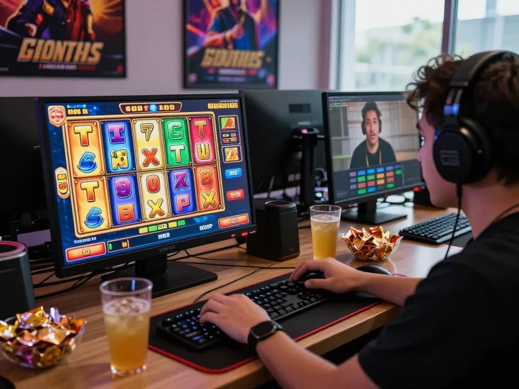 Slot gacor hari ini experience with player engaged in vibrant online gaming atmosphere.