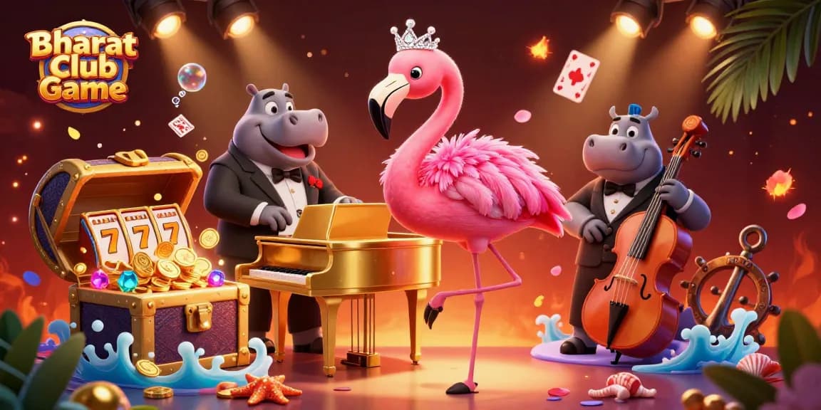 Bharat Club Game offers thrilling casino action with flamingo singer and hippo bassist in a vibrant atmosphere.