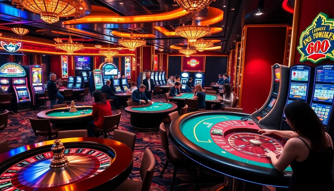 Excited players winning at casino games on https://lc88pro.com/ with vibrant slots and elegant tables.