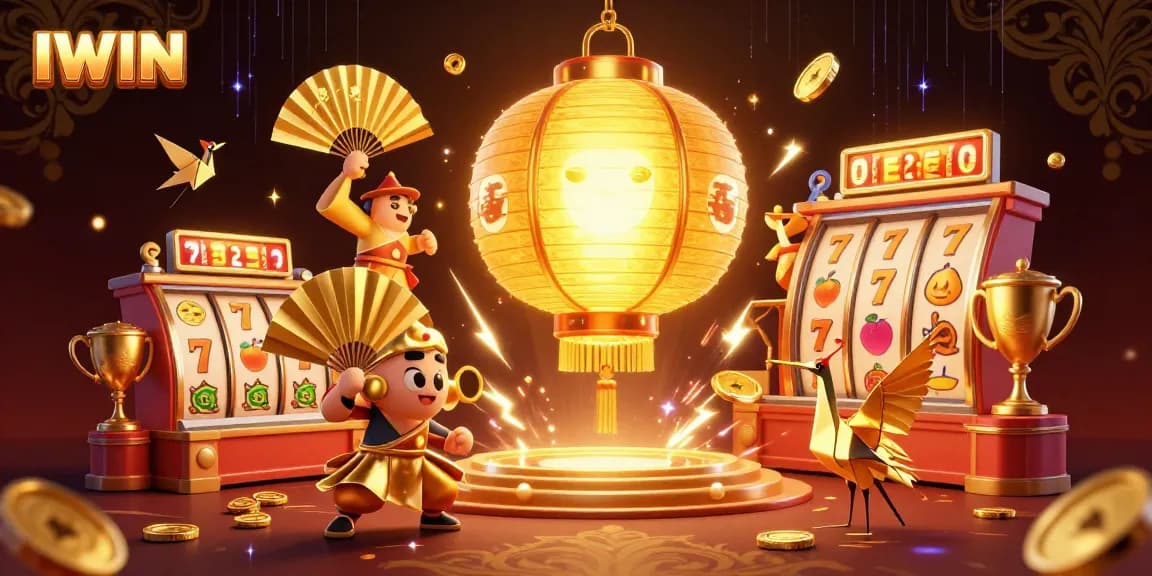 Experience the excitement of IWIN with vibrant slot reels and golden casino spirits in action.