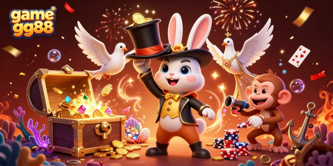 Engage with the game gg88 as a magician rabbit unveils treasures amidst casino excitement, showcasing magic and adventure.