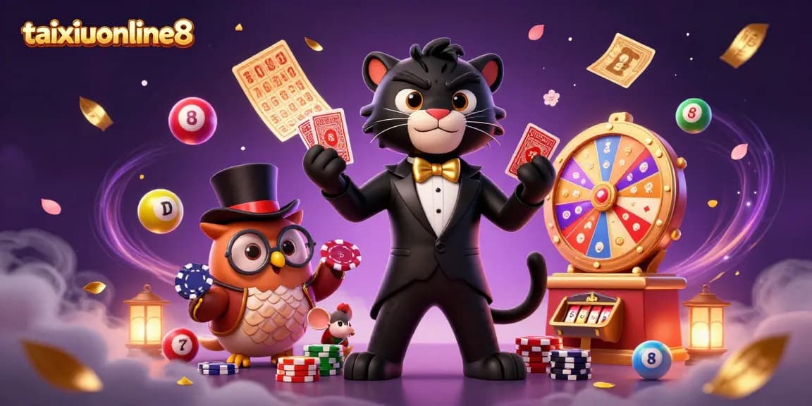 Engage with taixiuonline8's lively 3D casino scene featuring charming characters and dynamic gambling elements.