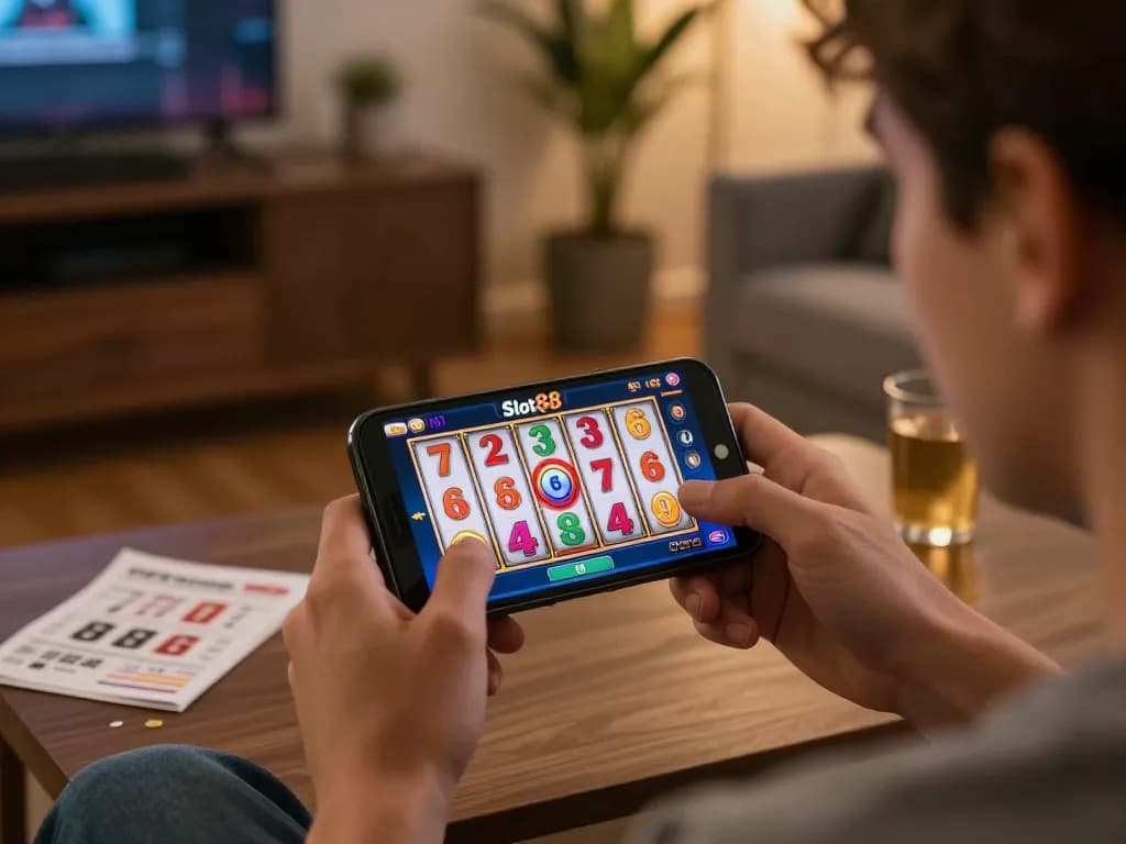 Engaging Slot88 mobile gaming experience with vibrant slot visuals displayed on the smartphone screen.