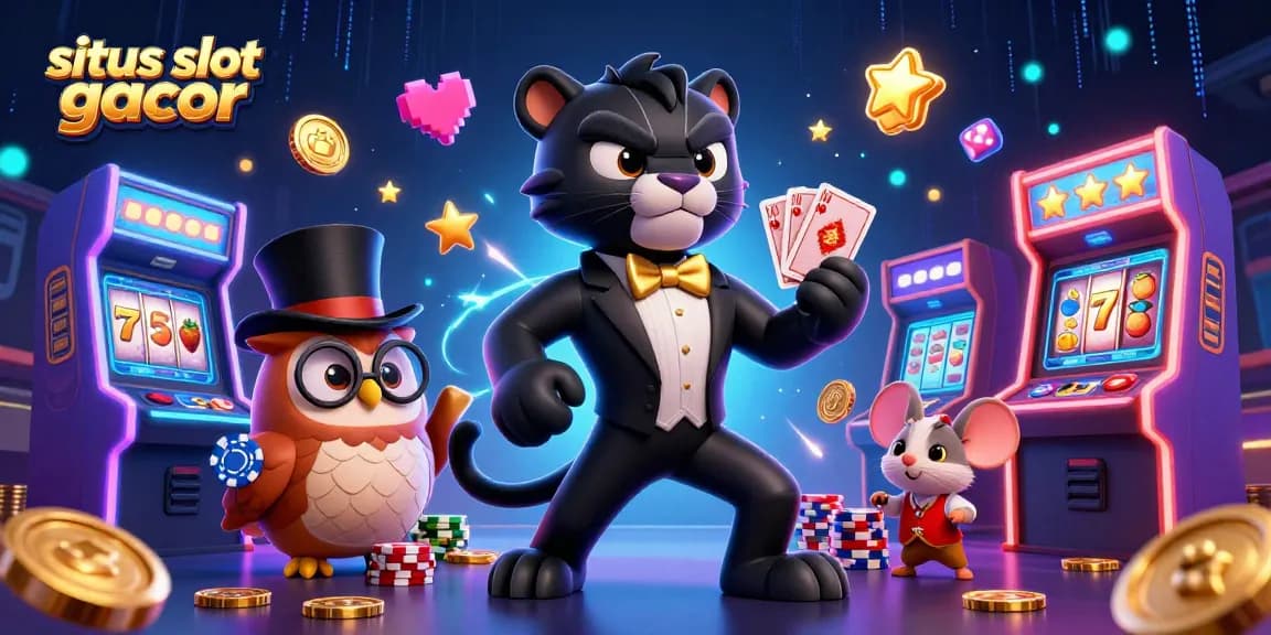 Embark on thrilling spins at situs slot gacor with vibrant 3D casino illustration showcasing winning characters.