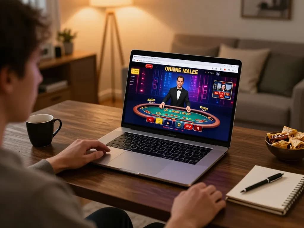 Engage in thrilling online gaming with ทางเข้า m121 on a sleek laptop in a cozy home office setting