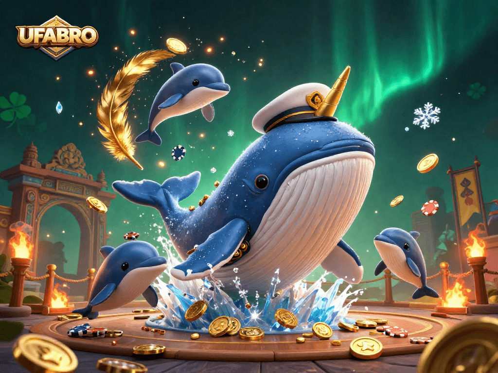 Experience winning with UFABRO while enjoying vibrant gameplay with playful dolphins and a majestic whale.