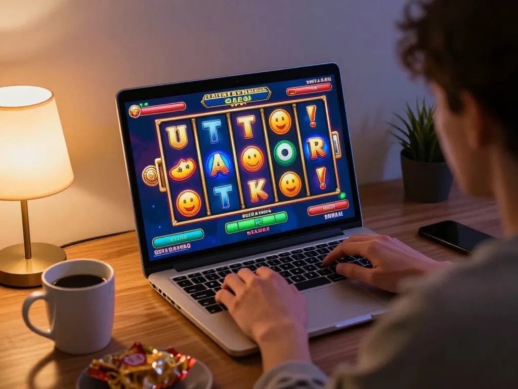 spinadvisor user enjoying engaging online slot gameplay at home setup