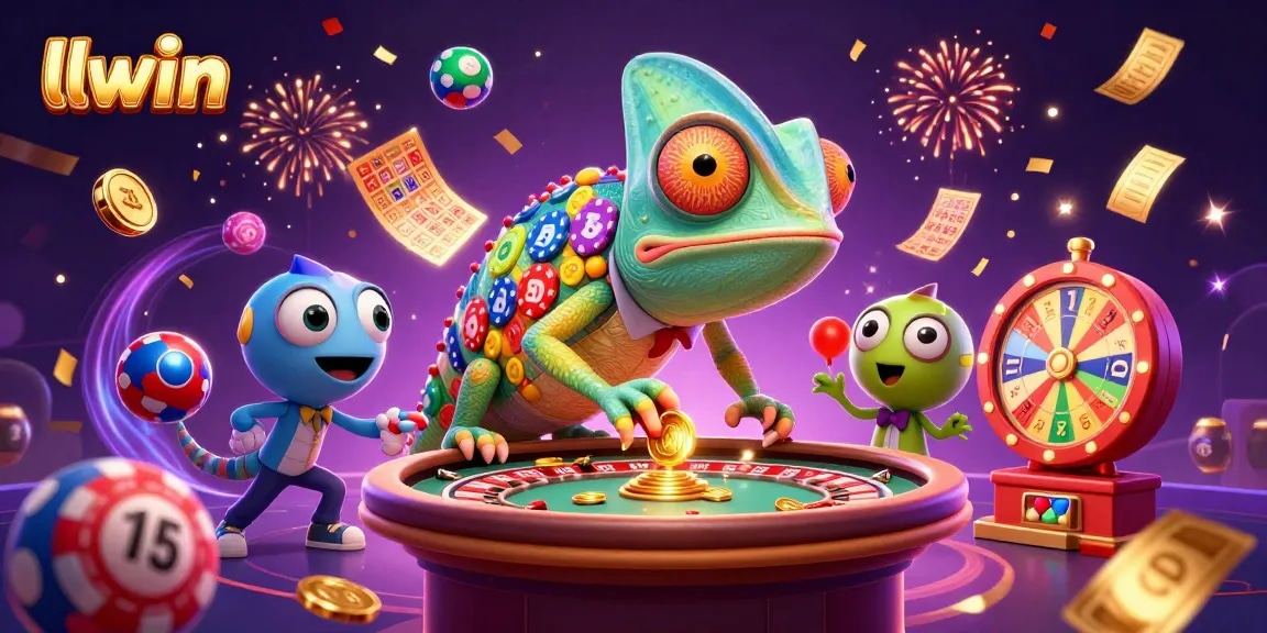 Experience thrilling fun at llwin with a colorful casino scene filled with vibrant lottery balls and golden prizes.