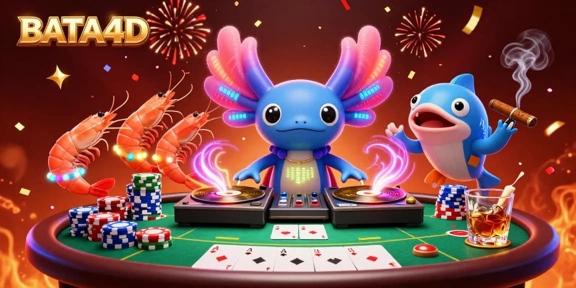 BATA4D menampilkan DJ axolotl neon beraksi di kasino bawah laut dengan semarak pesta.