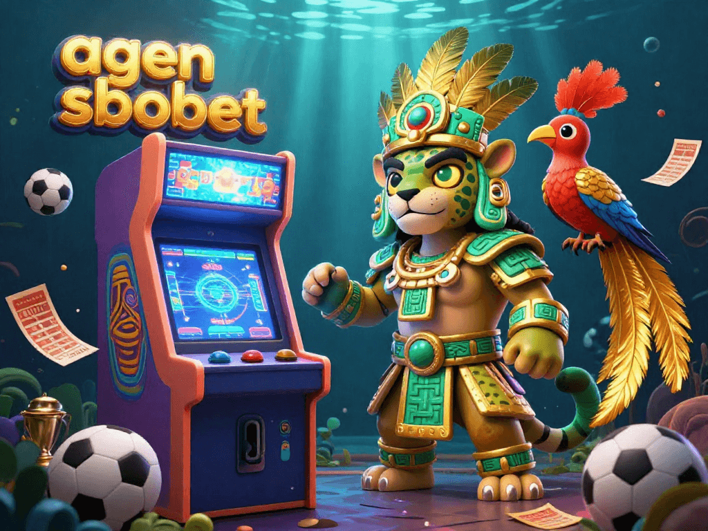 Experience the thrill of agen sbobet with a dynamic sports betting arcade scene showcasing vibrant game elements.
