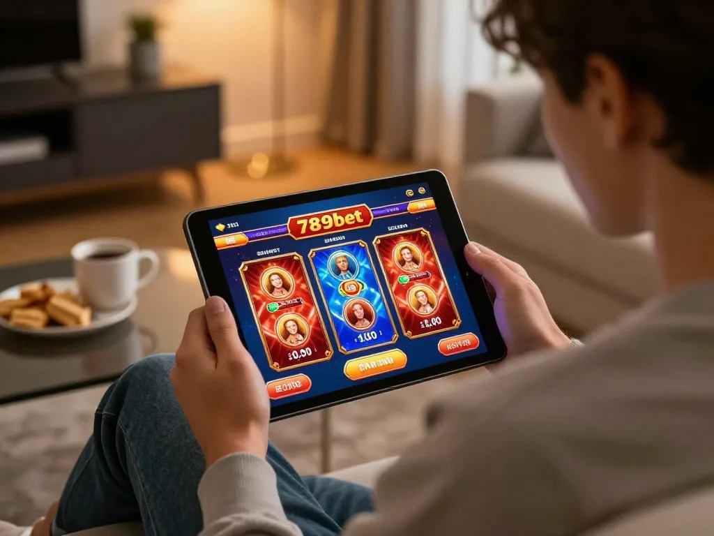 Engaging with the 789bet com mobile casino app in a cozy home setting.