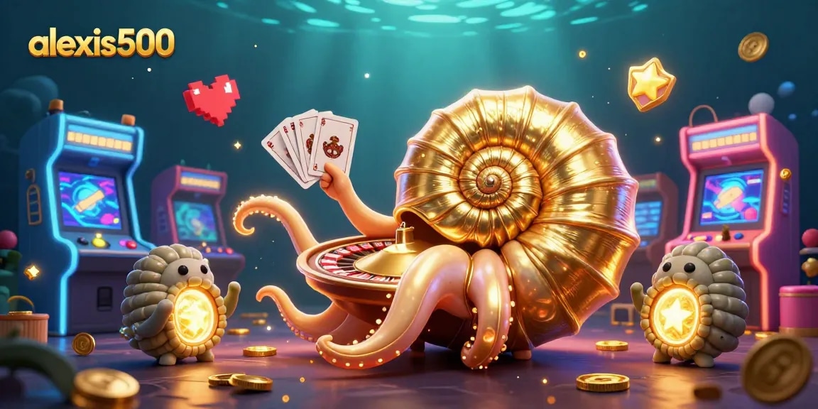 Engage in thrilling gameplay at alexis500 with a vibrant casino-themed 3D illustration.