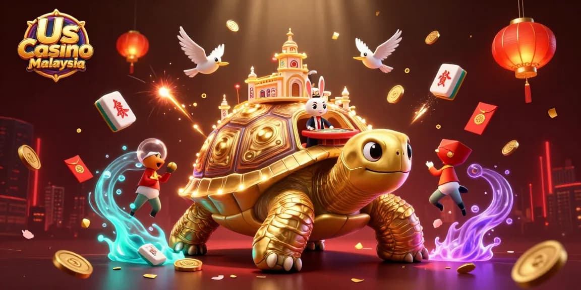 Experience excitement with the Us Casino Malaysia as golden tortoise casino and vibrant game elements soar.