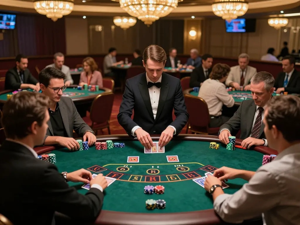 Engage in strategic blackjack gameplay at the casino with TT88 action cards and active players.