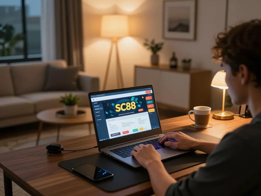Experience strategic gameplay on SC88 app during relaxed home gaming session