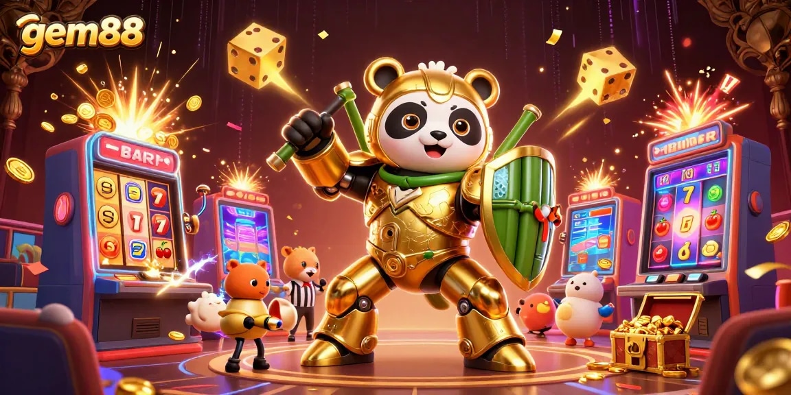 Win big with gem88 in an exciting casino scene filled with fun 3D characters and dynamic gameplay elements.
