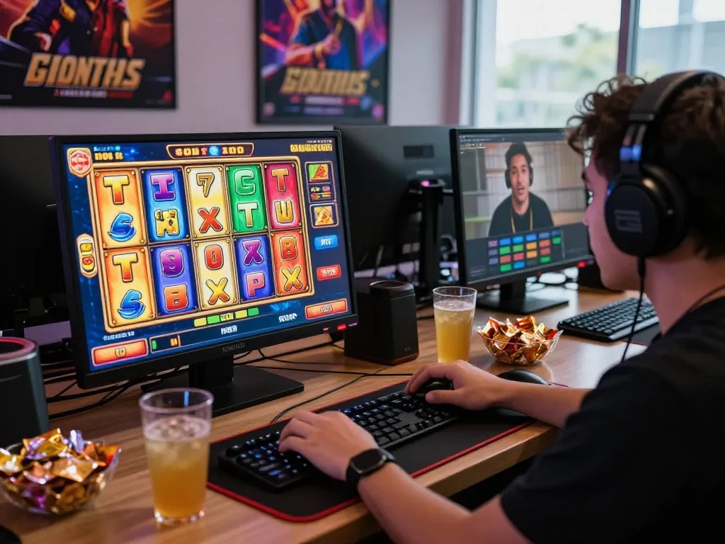 Slot gacor hari ini experience with player engaged in vibrant online gaming atmosphere.