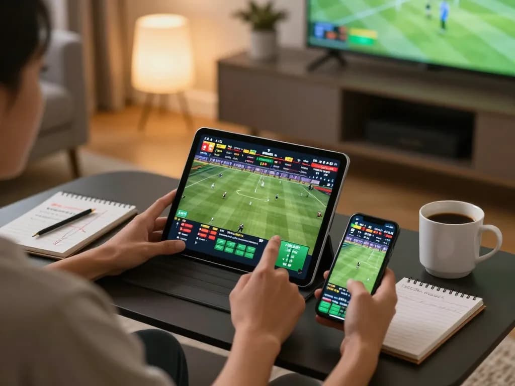 Taruhan olahraga online yang menarik dengan situs bandar togel singapore hongkong ditampilkan, menunjukkan statistik permainan langsung di tablet dalam suasana yang nyaman.