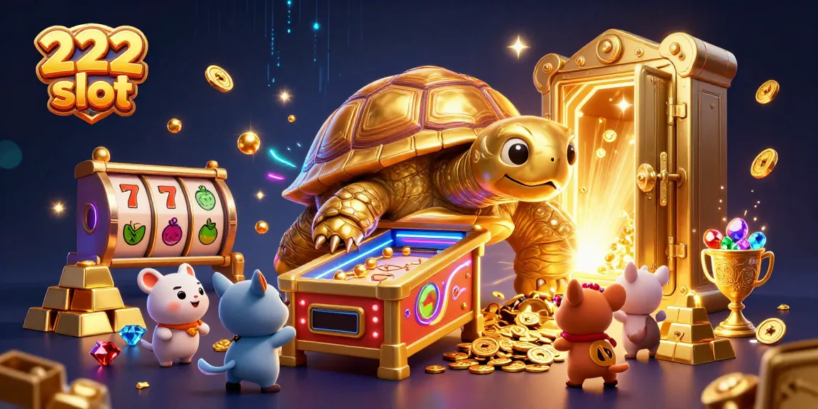 Memenangkan jackpot dalam 222 slot dengan simbol dan elemen menarik yang bersinar.
