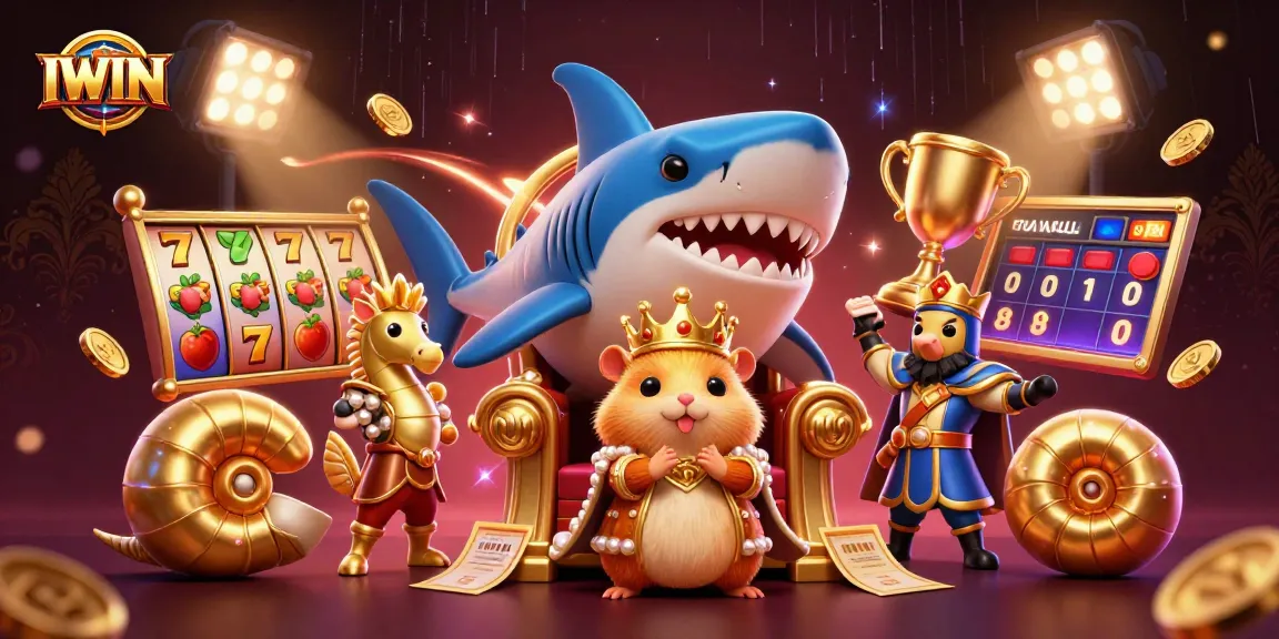 IWIN challenges players in an exciting casino throne scene with slot reels and festive royalty.
