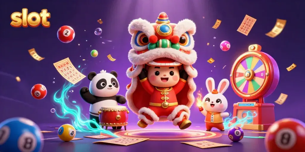 Experience thrilling slot action with lively characters dancing among colorful balls and golden prizes.