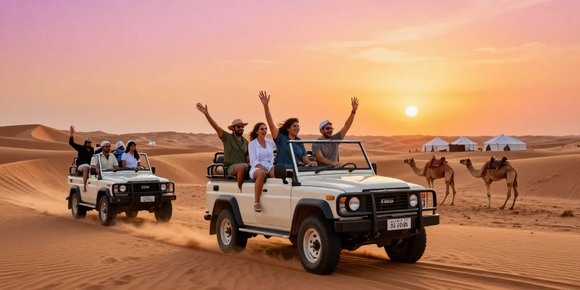 Adventurers enjoying a thrilling desert safari experience, showcasing the essence of slot travel in Dubai.