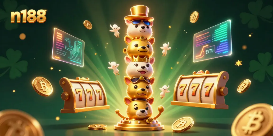 Spin the jackpot at N188 with dynamic 3D visuals of totem poles and glowing crypto coins.