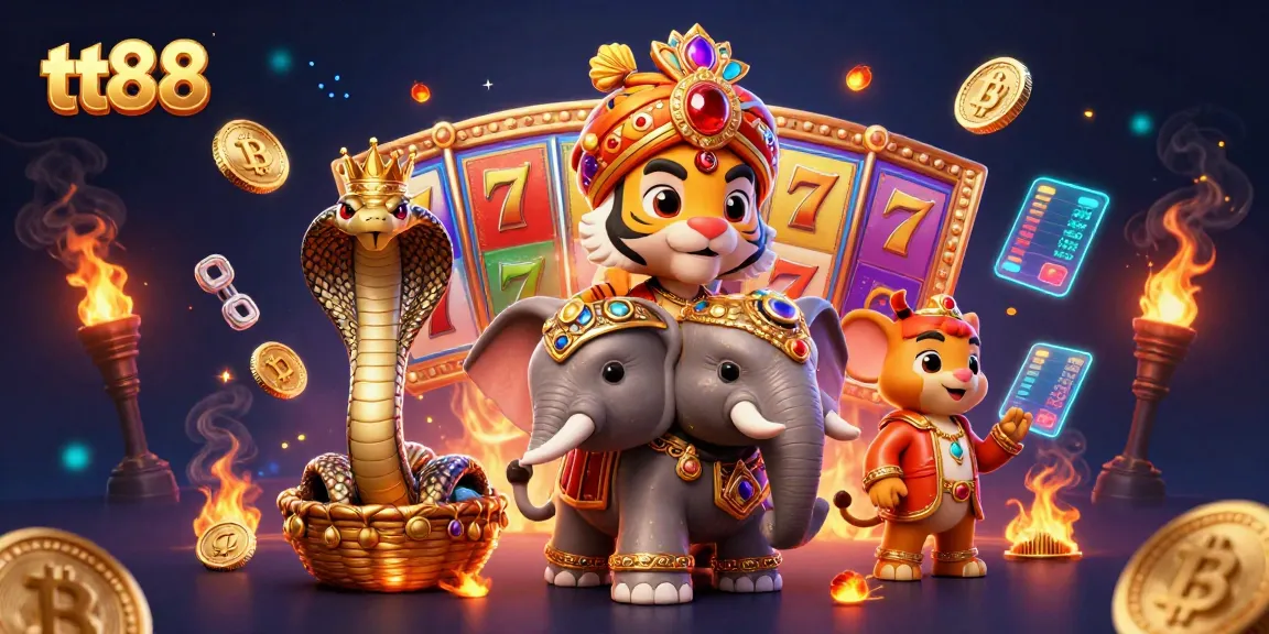 Engage with tt88's captivating slot reels and colorful jackpot counters in this vibrant casino illustration.