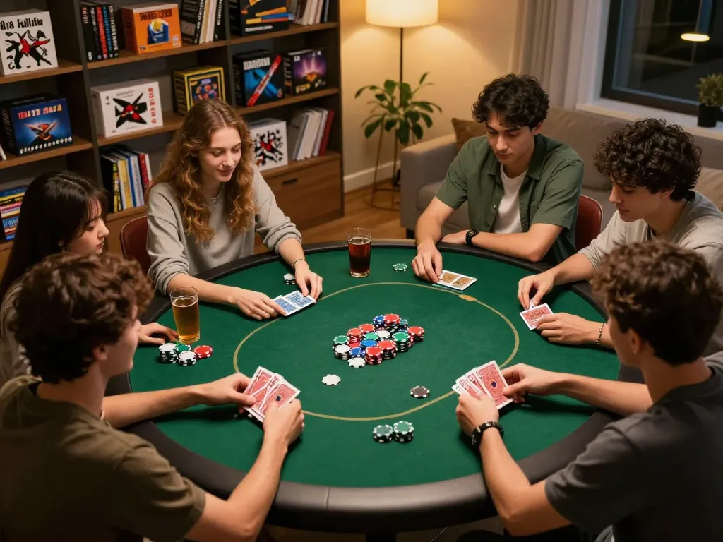 NAGA2000 poker game in lively home setting with friends enjoying a competitive atmosphere around the table.