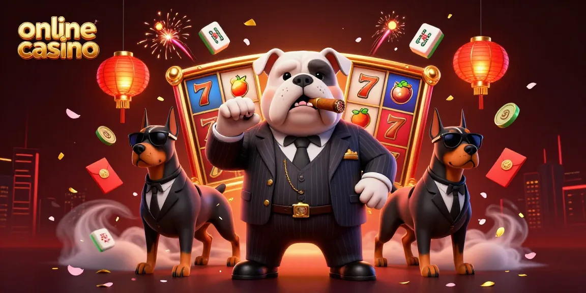 Experience thrilling gameplay at an online casino featuring a mafia bulldog in a vibrant, action-filled scene.
