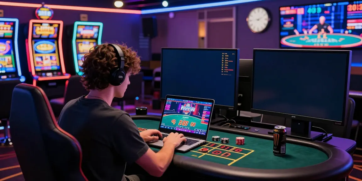 Immersive online casinos gaming experience with player engaged in blackjack.