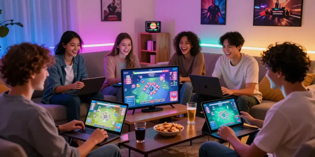 Mahjong118 - Suasana bermain game Mahjong online dengan teman-teman di ruang tamu yang nyaman.