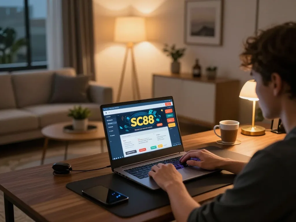 Experience strategic gameplay on SC88 app during relaxed home gaming session