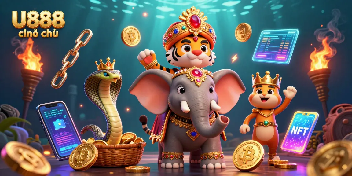 Experience the thrill of U888 chính thức with vibrant casino elements in a dynamic 3D scene.