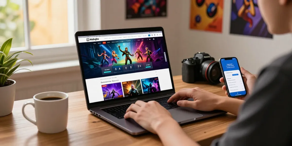 Engaged gamer using Mahajitu online platform for deposits and withdrawals, featuring laptop display and vibrant atmosphere.