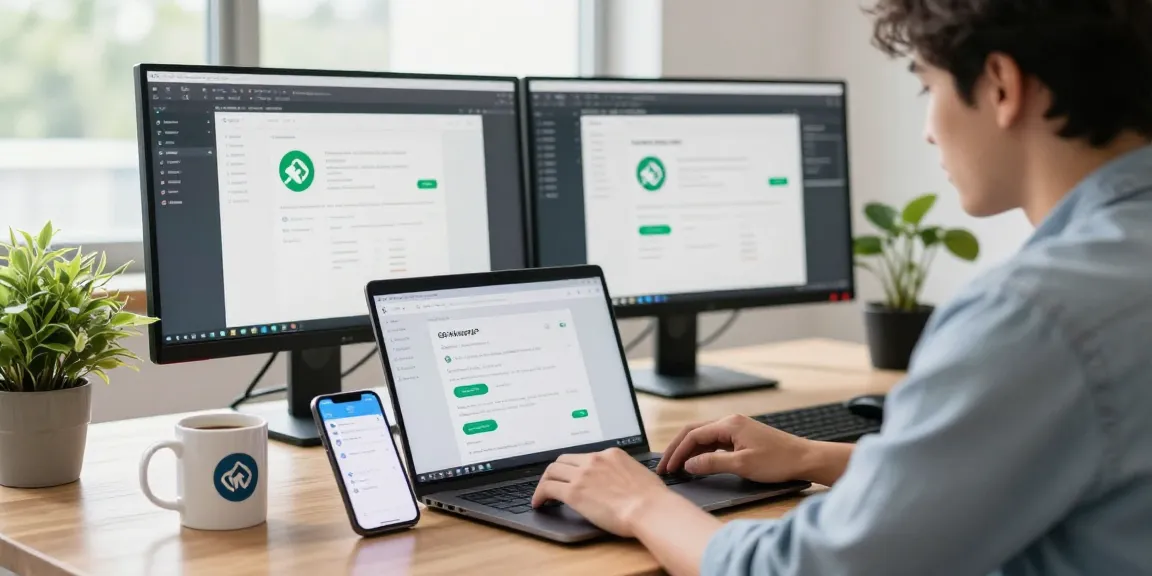 Engaging workspace with a developer exploring gb whatsapp features on the laptop, showcasing modern technology.