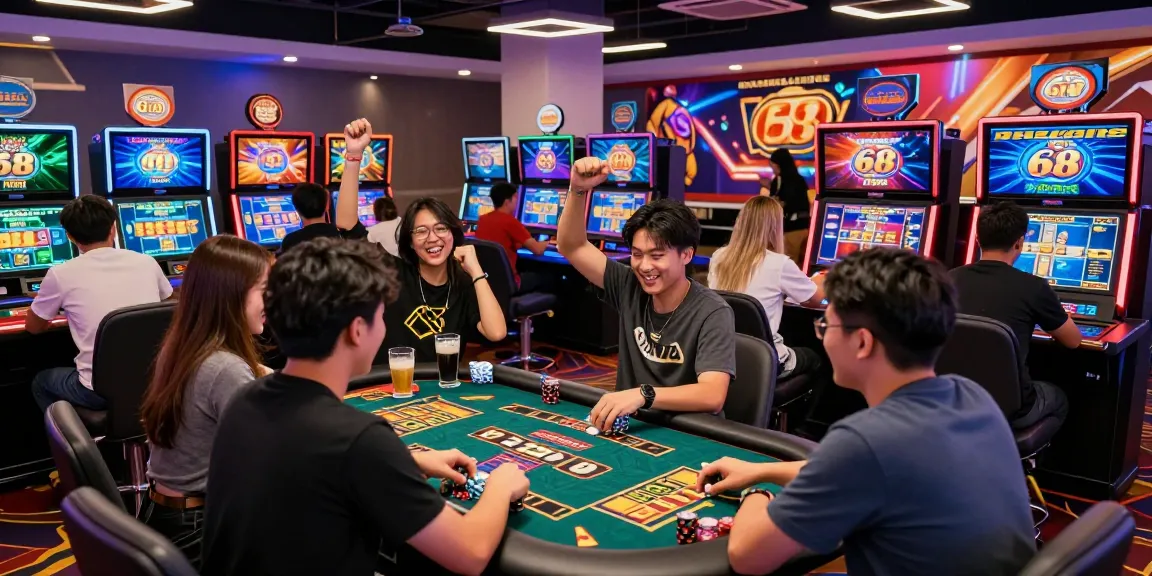Players enjoying game bài 68 in a vibrant online casino with colorful graphics and lively atmosphere.